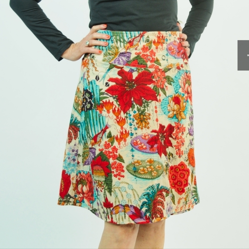 Apsara Free Size Reversible Boho Vibrant Multicolor Floral A-Line Skirt Natural